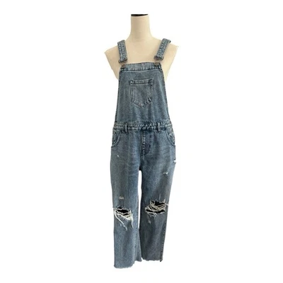 Macacão jeans feminino One Teaspoon 26 algodão desgastado bainha crua festival boho - Imagem 1 de 4