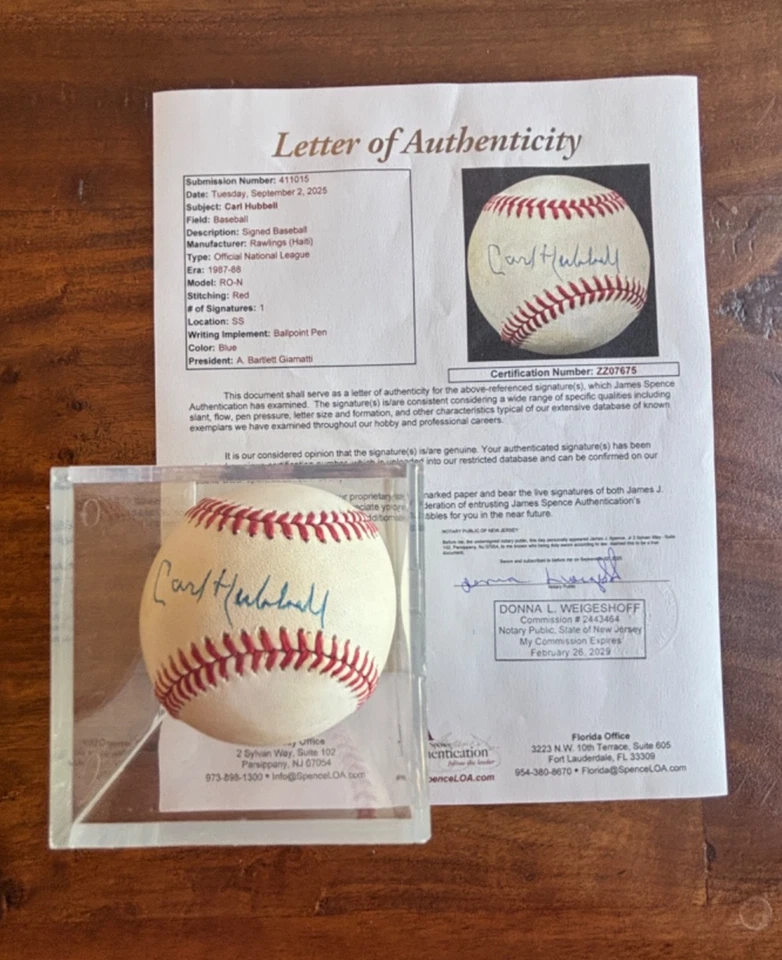 Carl Hubbell  signed official NL ball (Giamatti) JSA LOA COA newly authenticated - Image 1 of 4