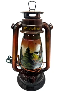 Vintage Steck Metall Laterne Lampe Nachtlicht bemalt Adler Wald Wasserfall - Bild 1 von 3