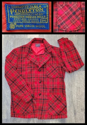Vintage 80s PENDLETON Red Plaid 49er Blazer~100% Pure Virgin Wool~Womens Medium - Image 1 of 4