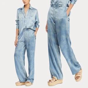 Polo Ralph Lauren neu mit Etikett Seide weites Bein Batik Hose blau Gr. 4 ruhig luxuriös - Bild 1 von 9