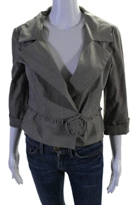 Nanette Lepore Womens Cotton Checkered Long Sleeve V-neck Blouse Black Size 8 - Picture 1 of 7