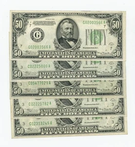 FR#2102C&G $50 1934 (5) Federal Reserve Notes Chicago/Philadelphia AU DC-6172 - Picture 1 of 3