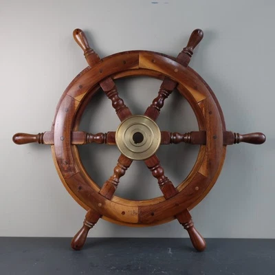 Large 24" 60cm Wood & Brass Ships Wheel Nautical Marine - Image 1 of 4