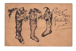 POSTAL DE FELICITACIÓN DE NAVIDAD 1908.BONITO DISEÑO.BLANCO Y NEGRO.TARJETA POSTAL TEMPRANA - Imagen 1 de 2