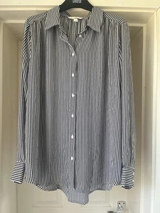 H&M Womens Ladies White Black Striped Long Sleeve Collar Shirt Blouse Size M - Picture 1 of 10