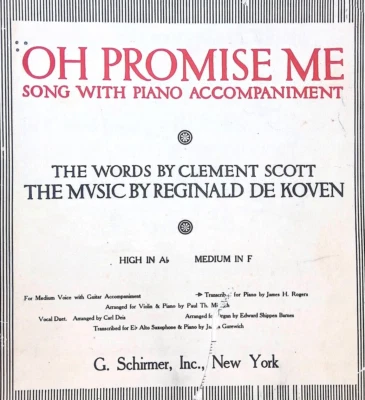 Oh Promise Me Sheet Music Advanced Piano Solo Reginald De Koven James Rogers - Image 1 of 4