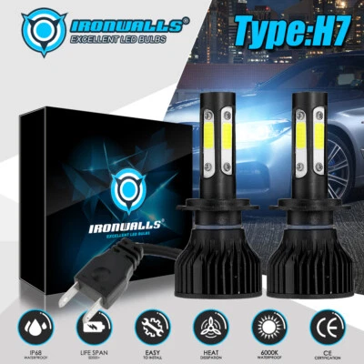 4-Side 360° H7 LED Headlight Kit Bulbs 2400W 360000LM Hi/Lo Beam 6500K White HID - Image 1 of 4