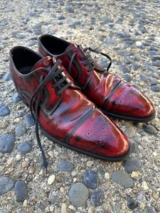 Canali Vero Cuoio Shoes Size US 8.5 EU 42 Red Leather Lace Up Made In Italy - Picture 1 of 8