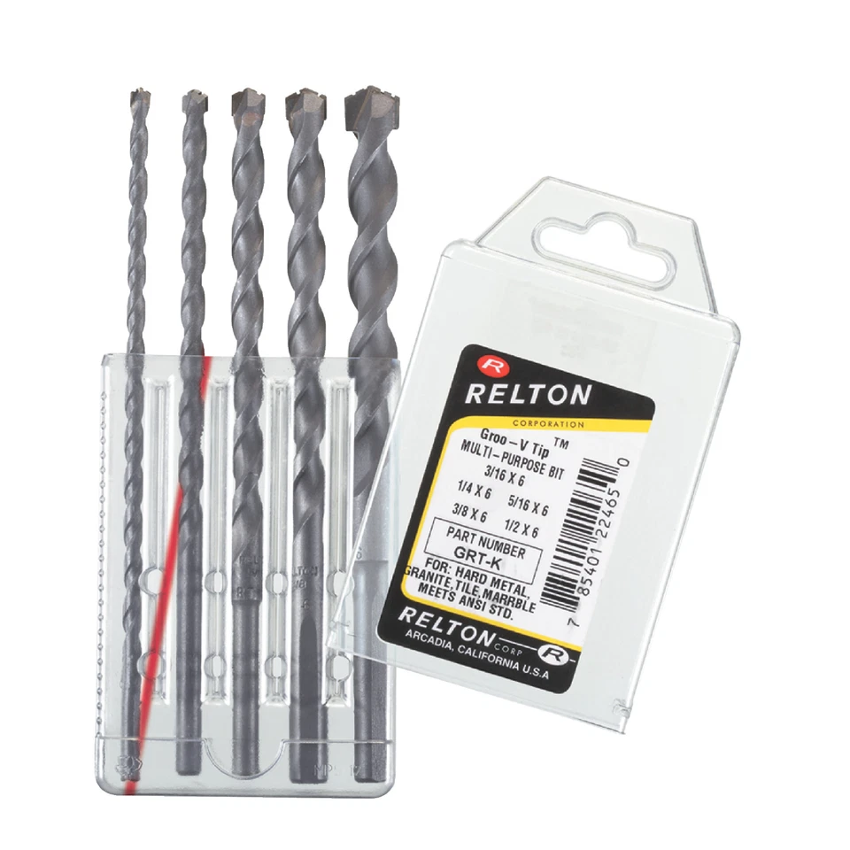 Relton GRT-K5 5 Pc 3/16"- 1/2" Groov-V Carbide Tipped Drill Set - Image 1 of 1