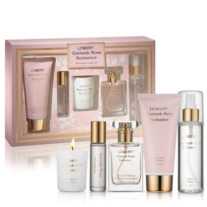6-Pc. Damask Rose Romance Bath and Body Care Gift Set with Candle, Gift for her - Picture 1 of 4