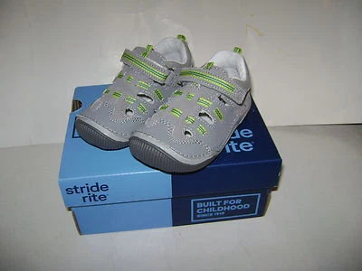 NUEVO EN CAJA Stride Rite Reggie Niños Tenis Zapatos Sandalias talla 6 M Gris Cuero Lima Foto 1 de 4