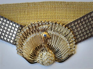 Breiter Schuppengürtel mit  dekorativer Schließe, Tier-Motiv "Pfau" - Picture 1 of 4