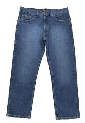 Jeans masculino Lee 38X30 ajuste regular perna reta mistura de algodão denim azul - Imagem 1 de 4