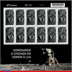 3420 BRASIL 2019 HOMENAJE AL VIAJE A LA LUNA, ESPACIO, APOLO 11, HOJA MNH - Imagen 1 de 3