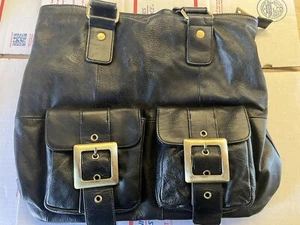 Chocolat Blu Black Saddle Leather Shoulder Bag Satchel Handbag Teal Lining - Picture 1 of 4