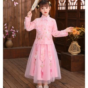 Chinese Traditional Dress Hanfu Baby Girls Cheongsam Embroidered Tang Suit Retro - Picture 1 of 15