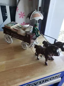 Vintage Cast Iron Horse Drawn Fresh Produce Wagon w/ Driver Fruits & Vegetables - Picture 1 of 7