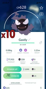10x Gastly Pokemon Bundle !! Good Chance of Lucky and Good IVs !! Go - Picture 1 of 1