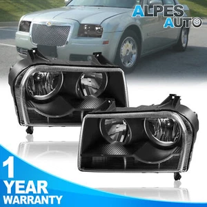 Pair Black Housing Headlights Assembly For 2005-2010 Chrysler 300 Halogen LH+RH - Picture 1 of 9