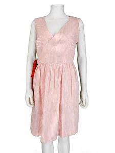 TOMMY HILFIGER Size 10 Striped Faux Wrap Dress RED WHITE - Picture 1 of 2