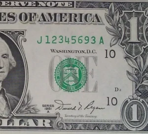 (6 DIGIT LADDER) $1 1981 A ((CHOICE CU)) -12345693 - FANCY SERIAL # CURRENCY - Picture 1 of 3