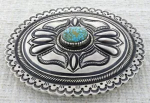 Hebilla de cinturón turquesa natural ojo de pájaro Kingman por el artista navajo Calvin Martínez - Imagen 1 de 3