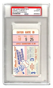 1957 World Series Game 3 Ticket Braves Yankees Mantle HR #9 PSA *3822 - Picture 1 of 3