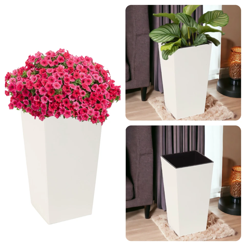 Blumenkübel Creme Hochglanz Eckig Pflanzkübel Einsatz 6 Größen BLUMENTOPF - Bild 1 von 4