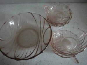 Antico Servizio macedonia dessert in vetro rosa anni '20 coppette con manico - Foto 1 di 6