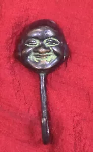 Brass Shirt Hanger Laughing Buddha Face Handmade Lucky Key Chain Coat Hook MJ132 - Picture 1 of 5