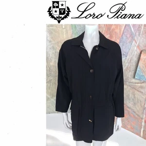 Loro Piana Merinowolle Zelander Regen schwarz Jacke Kordelzug Damen Mantel Medium - Bild 1 von 12