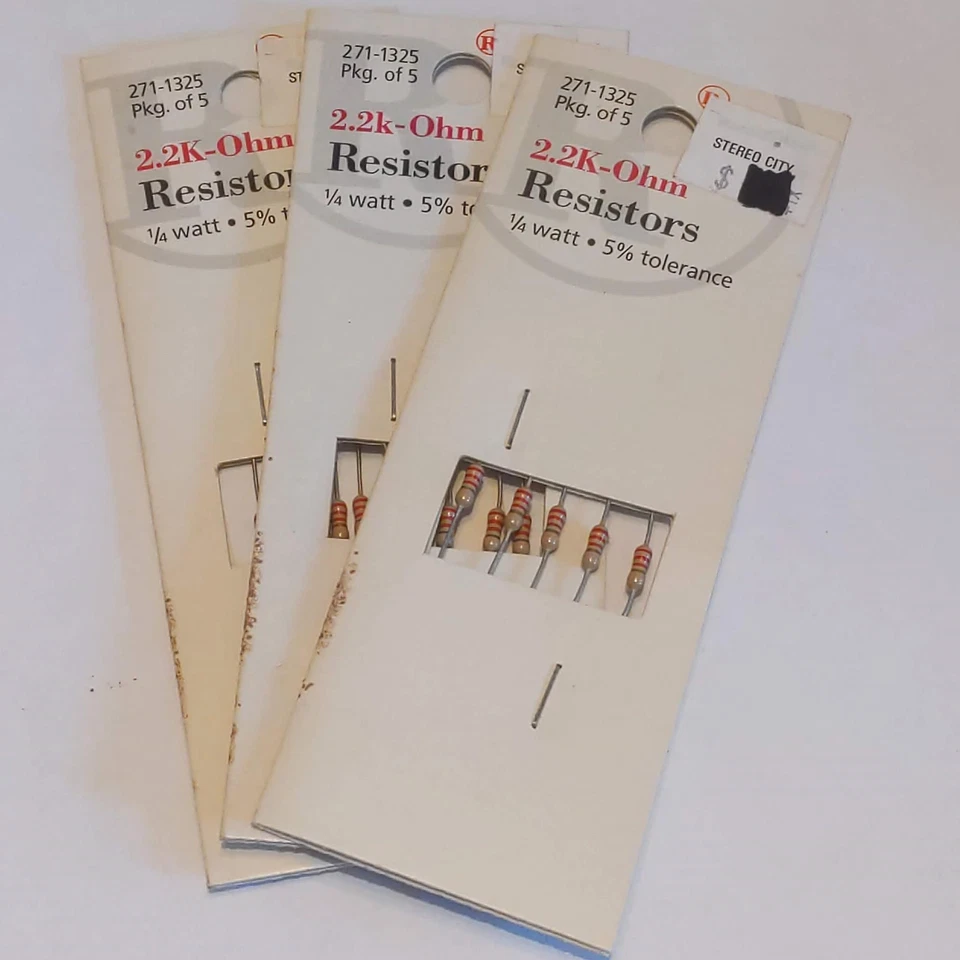 Radio Shack NOS 2.2k Ohm, 1/4 Watt, 5% Tolerance Resistors (Quantity: 15) - Image 1 of 1