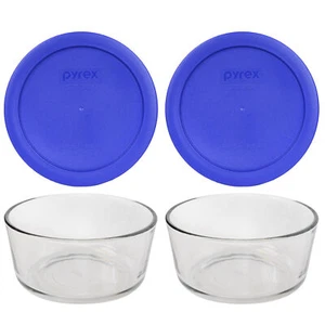 Pyrex (2) 7201 cuencos de vidrio de 4 tazas y (2) tapas azules cadete de 7201 piezas - Imagen 1 de 5