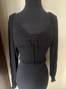 Top corto Urban Outfitters para mujer mediano negro acanalado manga larga Sweetheart - Imagen 1 de 5