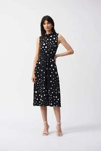 Joseph Ribkoff Midikleid schwarz/Vanille gepunktet mit Gürtel 251066 - Bild 1 von 9