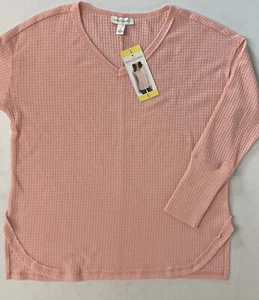 Vintage America Blues Women's V NECK Thermal Knit Top SMALL Sweater PINK Shirt - Picture 1 of 8