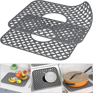 TOOVEM 2PC Silicone sink mat protectors Kitchen Sink Protector Grid with Drain - Picture 1 of 9