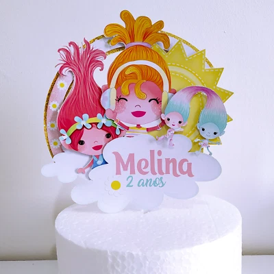Personalized Trolls Theme Cake Topper - Image 1 of 2