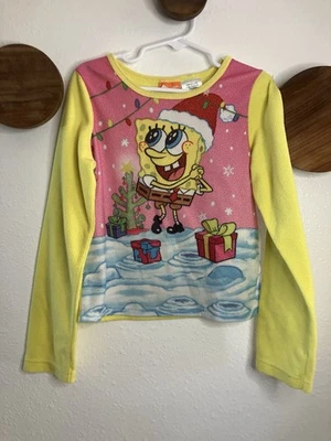 Camisa pijama vintage 2009 Bob Esponja Natal Nickelodeon manga longa tamanho 7/8 - Imagem 1 de 4