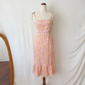 Kookai Pasadena Dress Size 38 AU10 Pink Yellow Floral Embroidered Midi Pencil - Picture 1 of 10