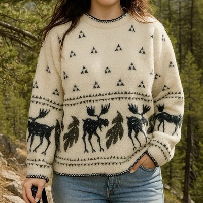 ALPS Apparel Mujer’s XL Sherpa Vellón Camisa Estampado Alce Talla Grande Cuadrada Retro EE. UU. Foto 1 de 4