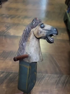 Vintage Maybe Antique? Wood Stick Hobby Horse with Wheels 17.5 in Tall - Picture 1 of 8