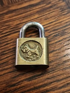 Vtg Scottish Terrier Dog Brass Miniature No 6 Padlock w/o Key 1.25" x 0.75" - Picture 1 of 9
