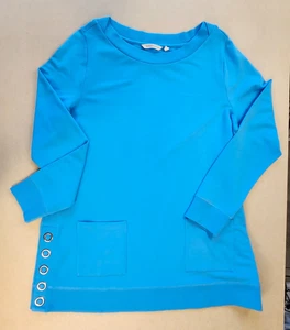 Tunica Soft Surroundings Make It Snappy Pull Over Malibu blu taglia Large - Foto 1 di 11