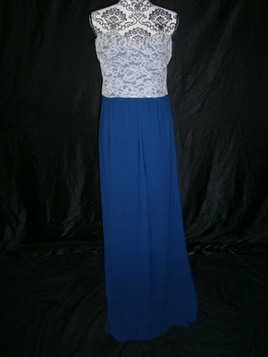 Paper Crown Bridesmaid Formal Dress 10 Navy Blue Chiffon Lace Top Mom Wedding - Image 1 of 4