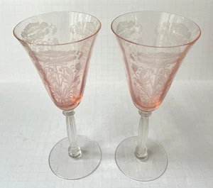 TIFFIN-FRANCISCAN PINK 8.25" FLANDERS WATER GOBLET CLEAR STEM/BASE XLNT - Picture 1 of 4
