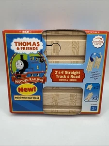 THOMAS The Tank & Friends ferrocarril de madera 2" y 4" vía recta y carretera (paquete de 4) - Imagen 1 de 6
