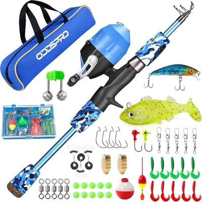 Kids Pink Fishing Pole with Tackle Box - Portable Telescopic Combo Kit 1.2-1.8M - Image 1 of 4