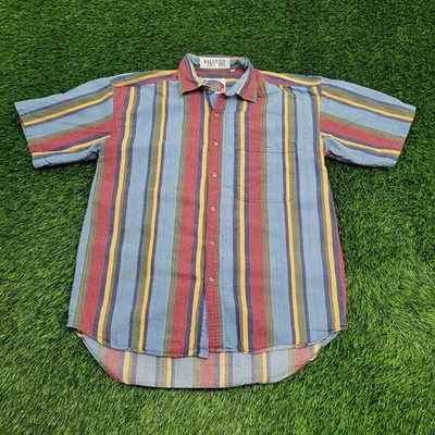 Vintage MOD Striped Denim Button Shirt Medium 22x29 Baggy Vertical-Stripes - Image 1 of 4